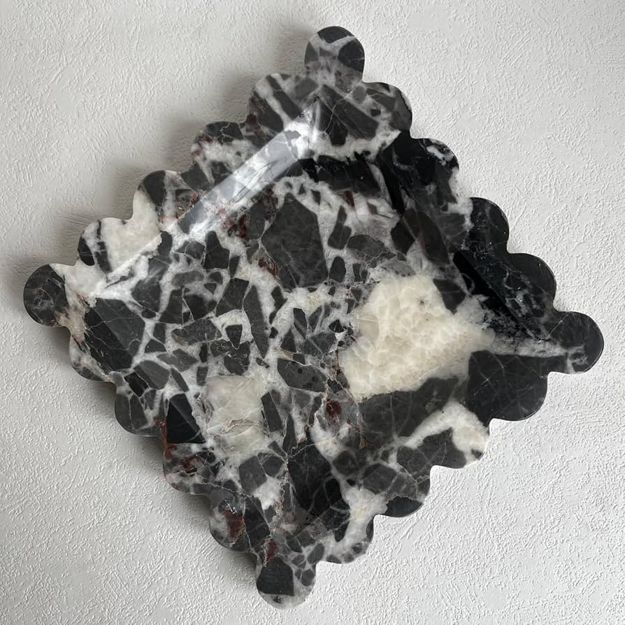 Vintage Natural Marble Tray Small Ornaments Scalloped Tray Handmade Storage Dish for Counter, Van... | Amazon (US)