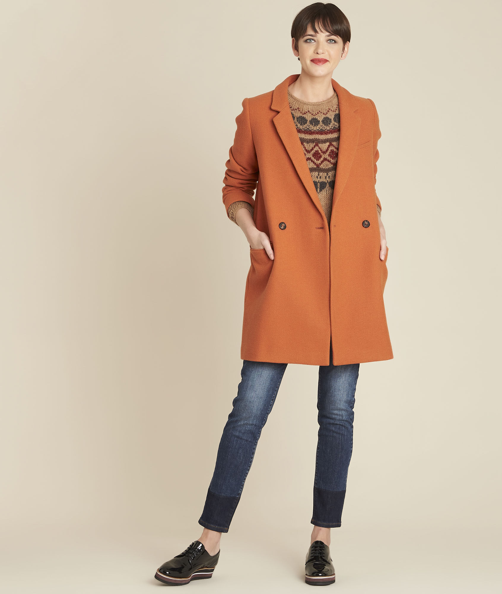 Manteau acajou croisé en laine eclat - Manteaux | 1.2.3