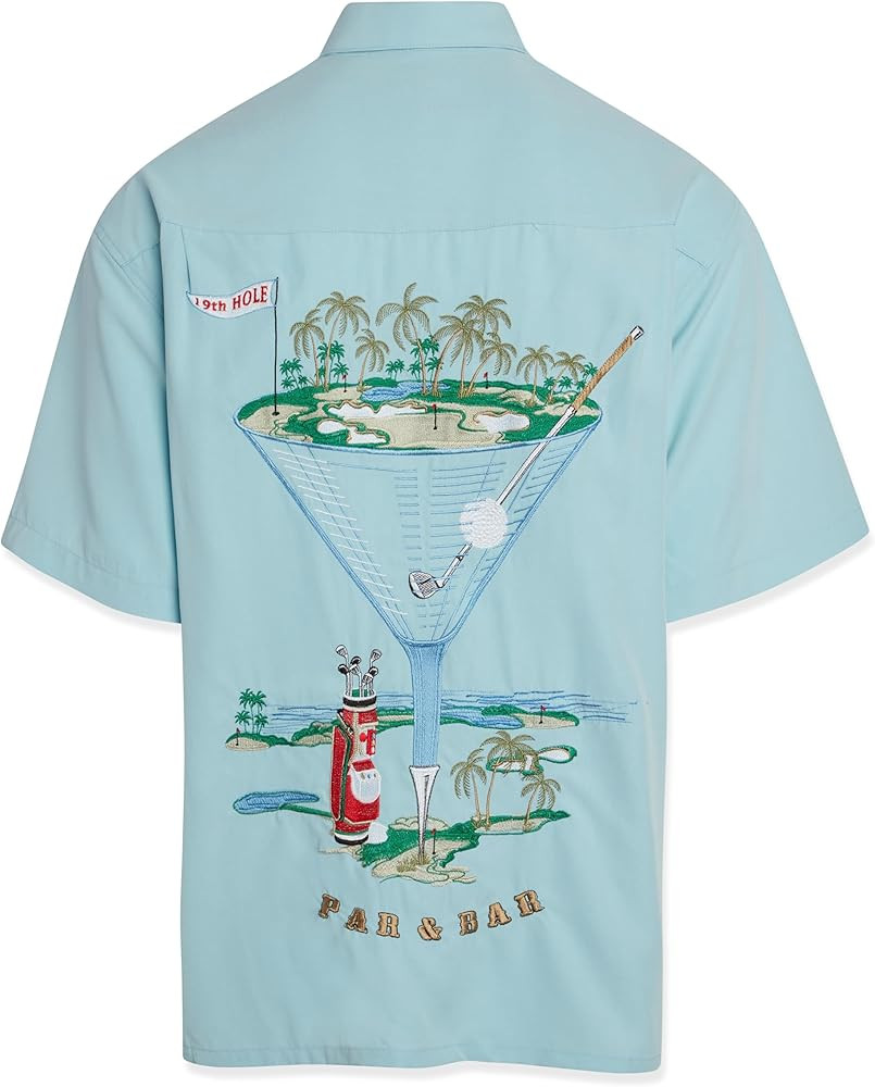 Bamboo Cay Men's Short Sleeve Par and Bar Casual Embroidered Woven Shirt | Amazon (US)