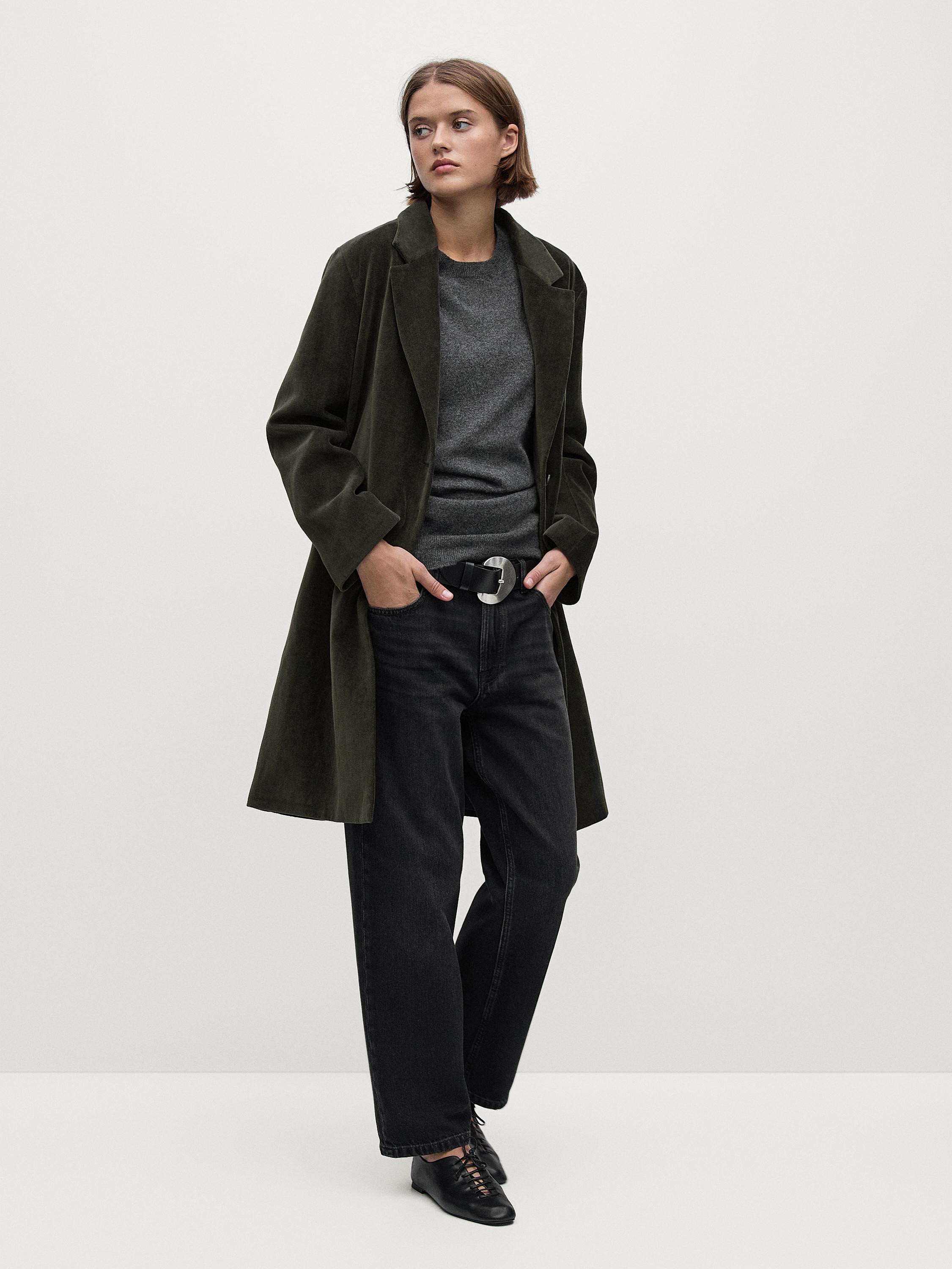 Long cotton blend velvet coat | Massimo Dutti UK