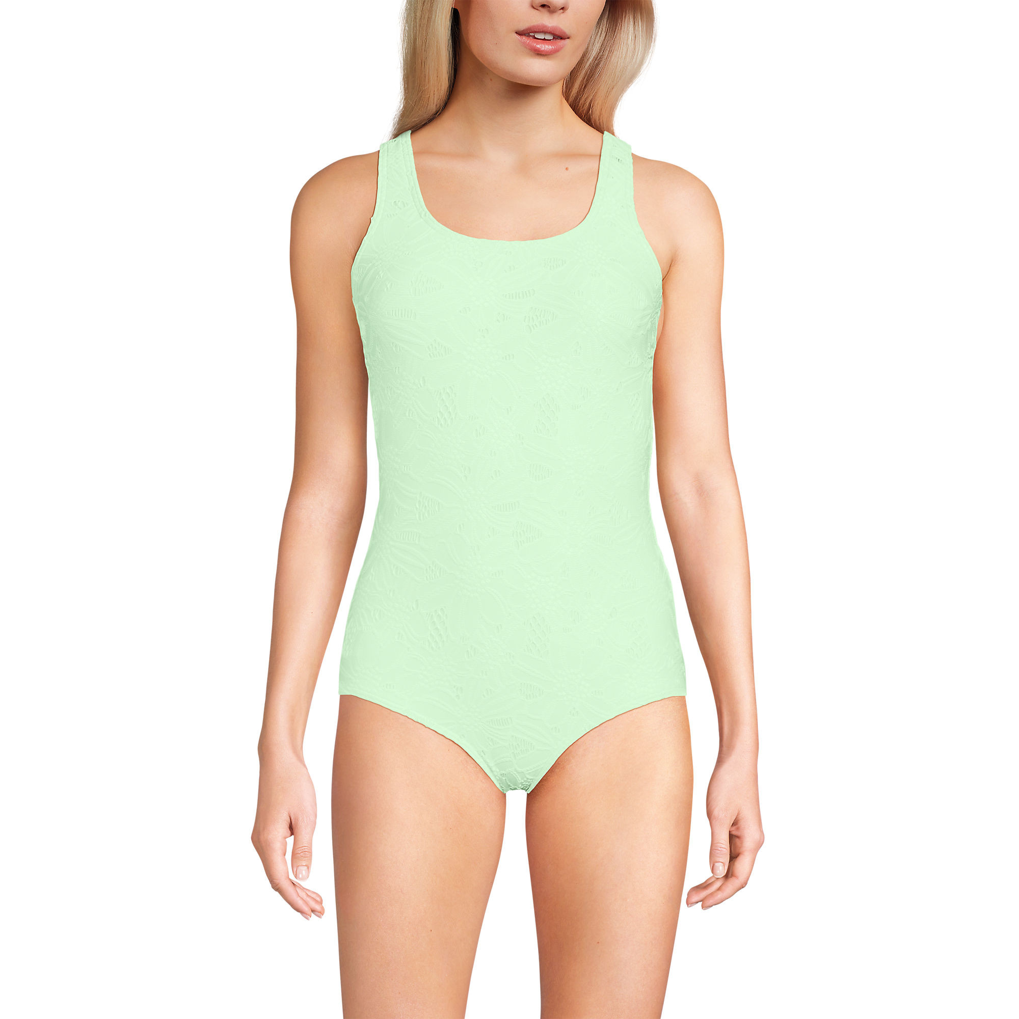 Women's Long Tugless Low Leg Lace One Piece Swimsuit | Lands' End (US)