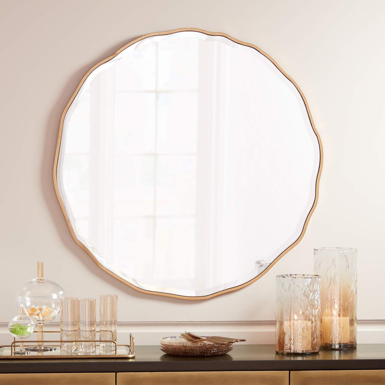 Lissa Gold Waved Edge 31 1/2" x 31 1/2" Wall Mirror | Lamps Plus