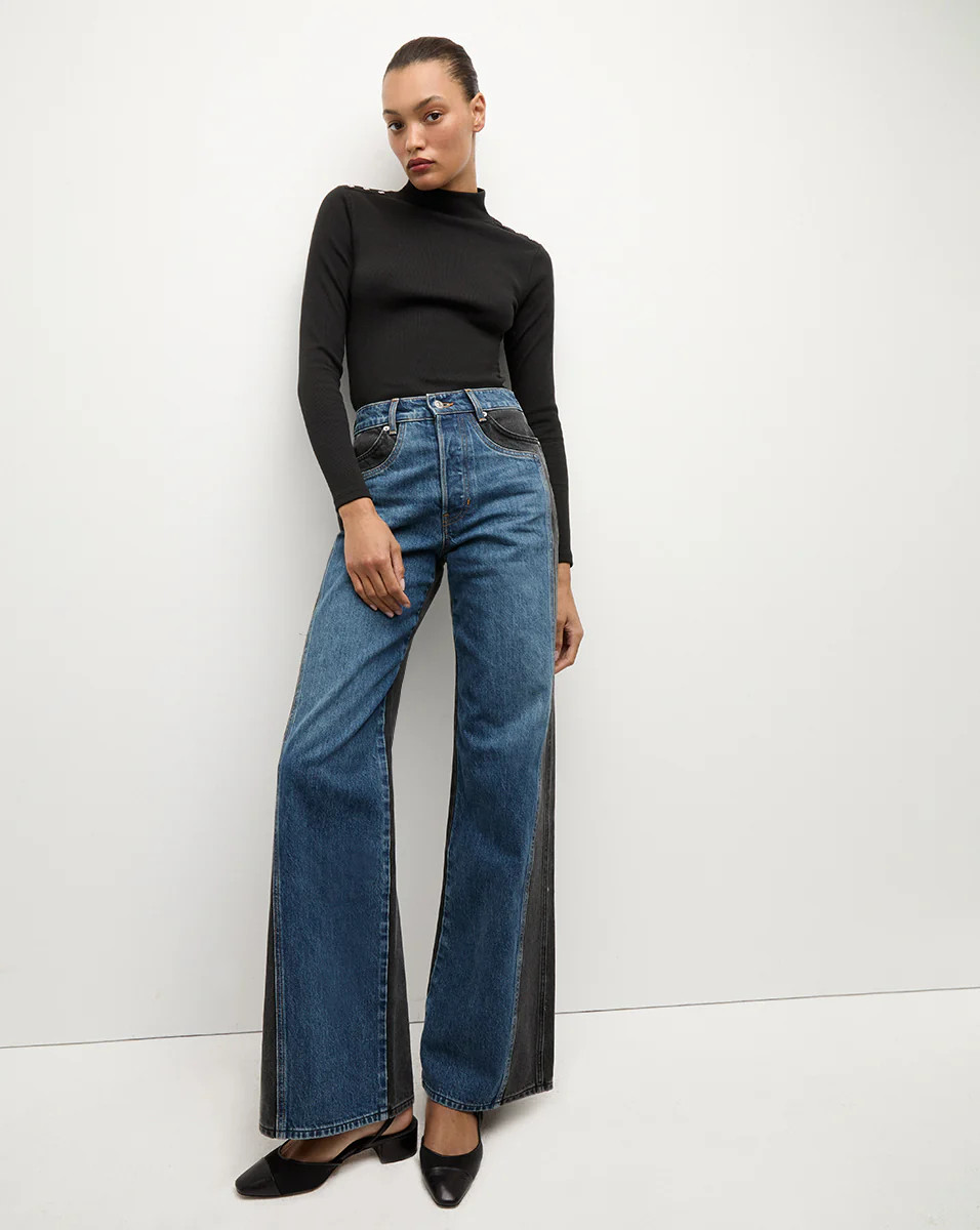 Veronica Beard Taylor Two-Tone Wide-Leg Jean Blue Moon Colorblock | Veronica Beard