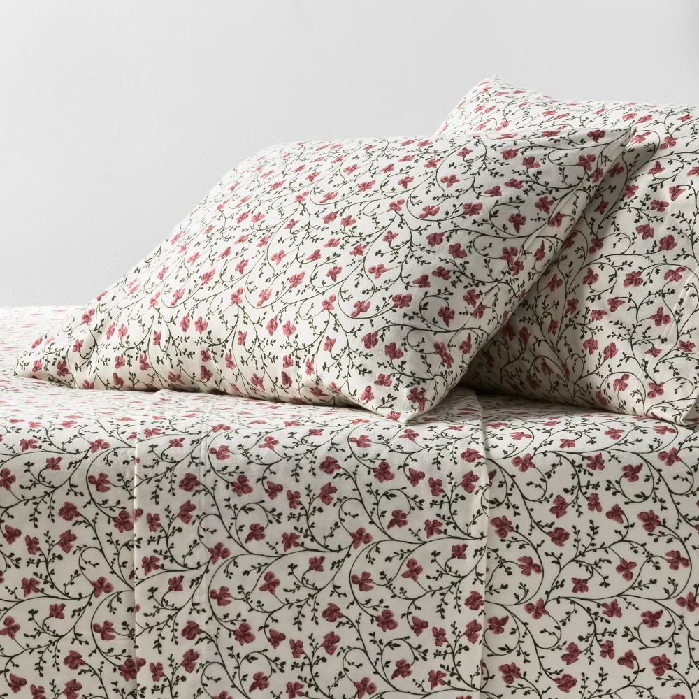 Queen Ultra Soft Flannel Sheet Set Ivory Floral - Threshold | eBay | eBay US
