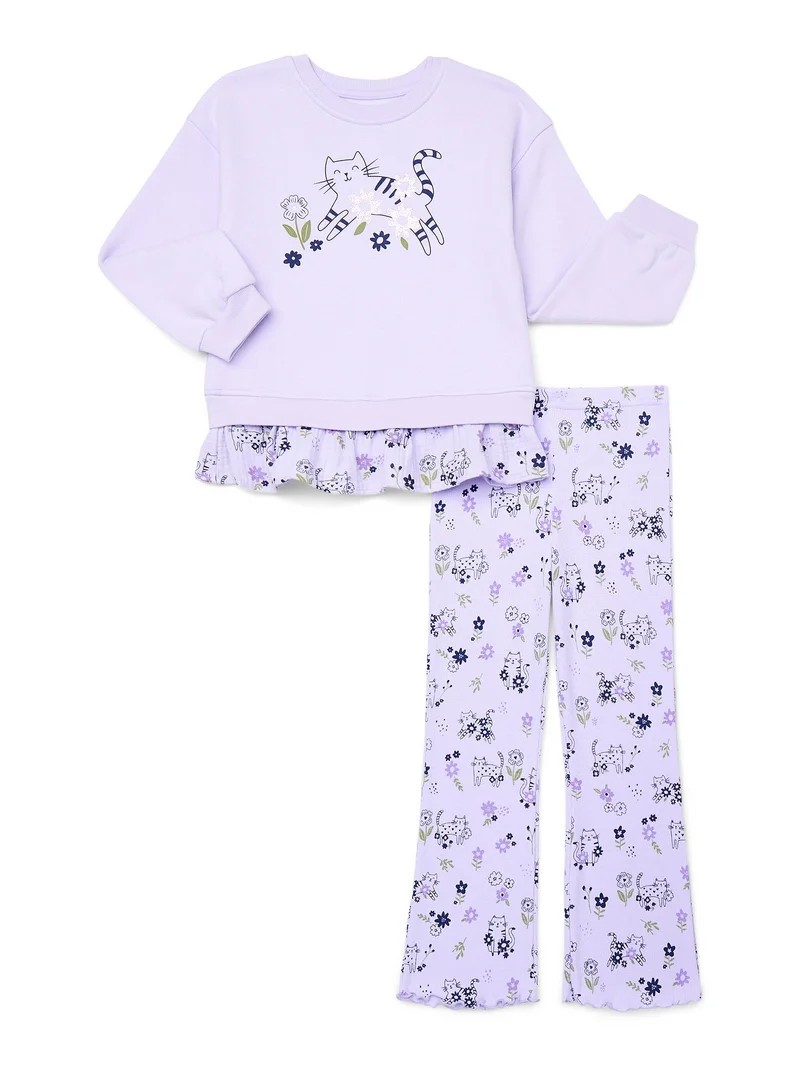 Wonder Nation Little Girls 2-Piece Sweatshirt and Flare Leggings Set, Sizes 4-10 | Walmart (US)