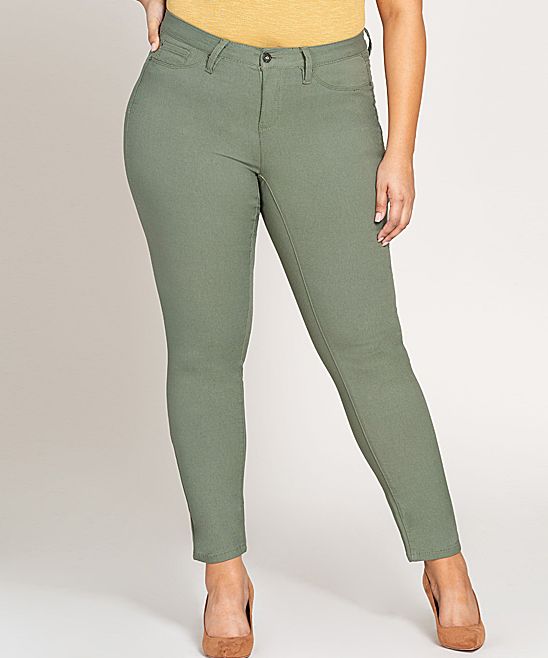 Royalty For Me Women's Denim Pants and Jeans Olive - Olive Skinny Pants - Plus | Zulily