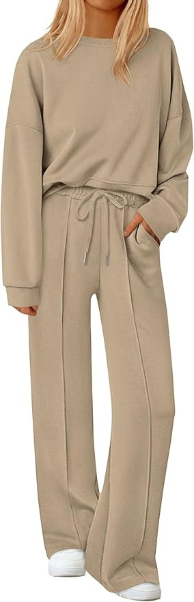 PRETTYGARDEN 2 Piece Sets For Women Fall Trendy Long Sleeve Sweatshirt Wide Leg Pants Loungewear ... | Amazon (US)