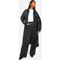 Womens Faux Leather Belted Trench Coat - Black - 12 | NastyGal UK