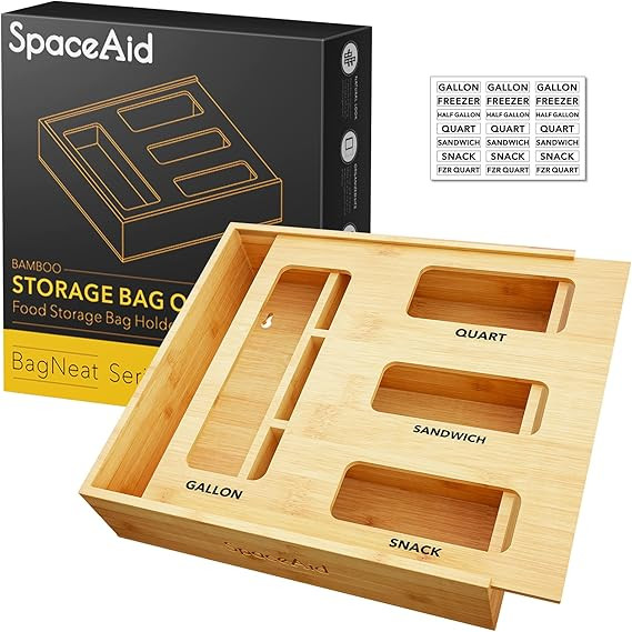 SpaceAid Ziplock Bag Storage Organizer for Kitchen Drawer, Bamboo Baggie Organizer, Compatible wi... | Amazon (US)