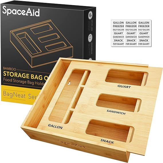 SpaceAid Ziplock Bag Storage Organizer for Kitchen Drawer, Bamboo Baggie Organizer, Compatible wi... | Amazon (US)