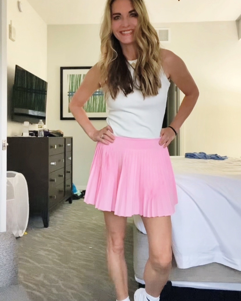 Comfy, cute all day wear! This skirt is breathable and lightweight and the tank is a comfortable, fitted ribbed material. Top it off with some great sneakers and you're ready to go! #skort #summeroutfit #casual #womens #tank #comfy 

#LTKFamily #LTKActive #LTKFindsUnder50