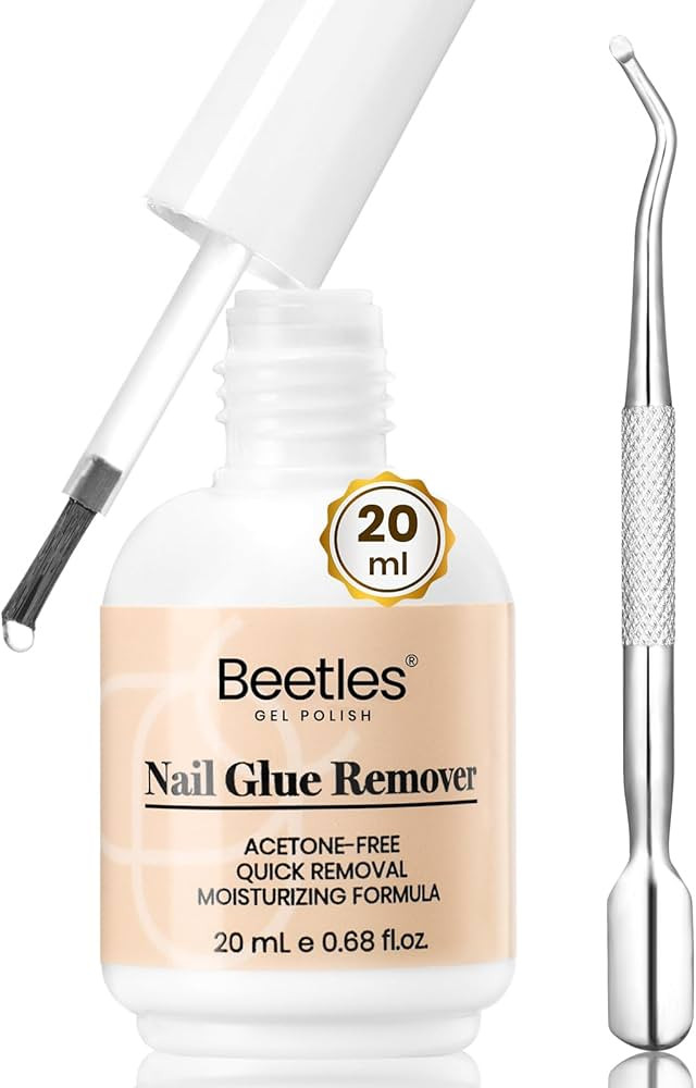 Beetles Nail Glue Remover with Cuticle Tool, 1 Pcs 20ml Press on Nail Remover Non-Acetone Adhesiv... | Amazon (US)