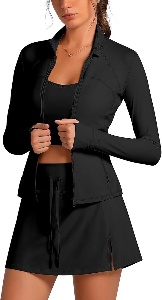 Workout Sets for Women 3 Piece Long Sleeve Zip Up Jacket with Cami Top and Tennis Dress Yoga Athl... | Amazon (US)