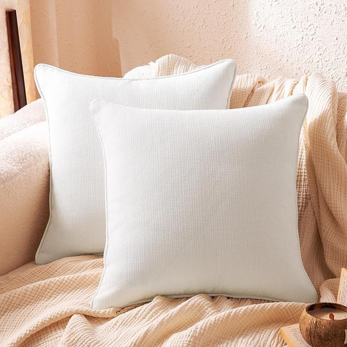 Amazon Basics Faux Linen Throw Pillow Covers with Hidden Zipper Closure, 18 × 18in, White, Pack ... | Amazon (US)