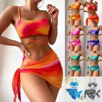 Tie Dye Bikini Swimsuit Women's Three Piece Set Mesh Skirt Split Body Suspender Fashionable Swimsuit Padded Bikini Set Swimwear | AliExpress (US)