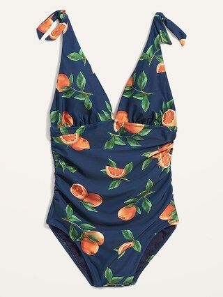 Tie-Shoulder Ruched Plunge One-Piece Swimsuit for Women | Old Navy (US)