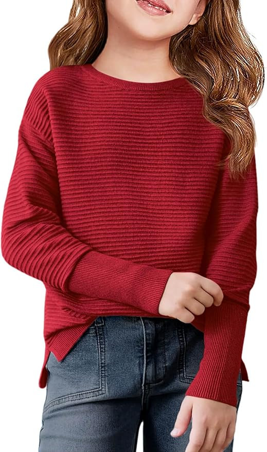 Haloumoning Girls Fall Sweater Kids Fashion Long Sleeve Ribbed Knit Split Pullover Tops 5-14Y | Amazon (US)
