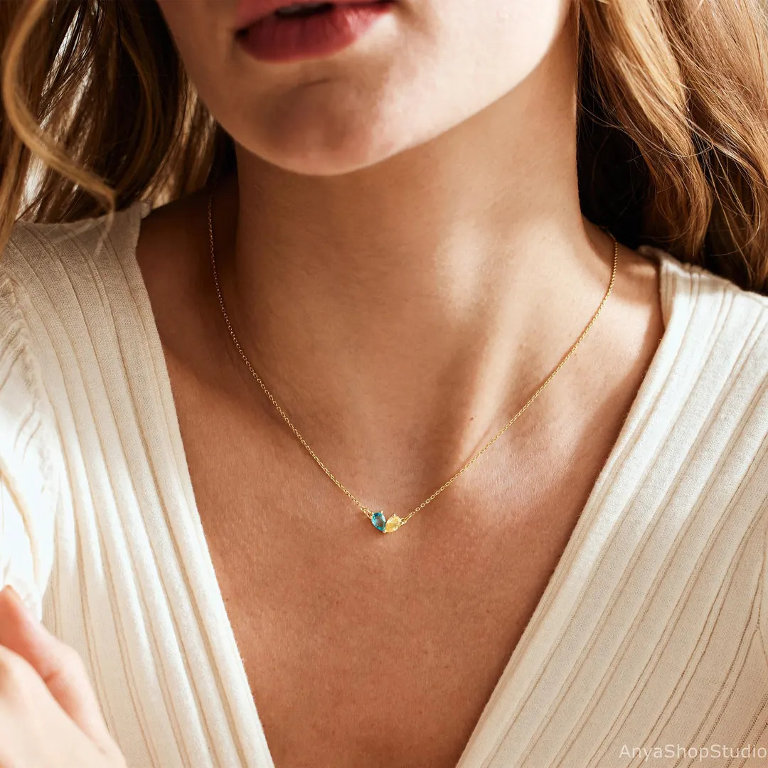 Tiny Heart Birthstone Necklace, Minimalist 2 Birhtstone Necklace, Personalized Birthstone Jewelry... | Etsy (DACH)