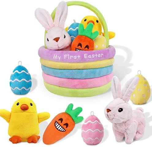 Ivenf My First Easter Basket Playset, 7ct Stuffed Plush Bunny Chick Carrot Egg for Baby Girls Boys,  | Amazon (US)