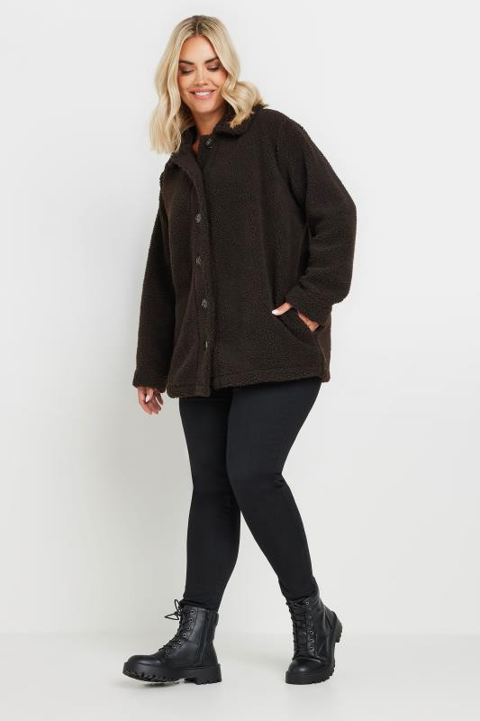 YOURS Plus Size Chocolate Brown Teddy Fleece Jacket | Yours Clothing UK