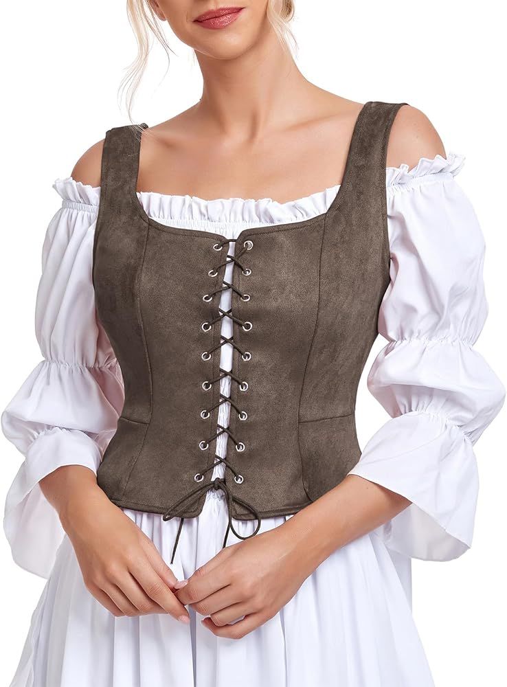 Century Star Renaissance Corset Pirate Vest Women Medieval Victorian Steampunk Corset Top Lace Up Vi | Amazon (US)