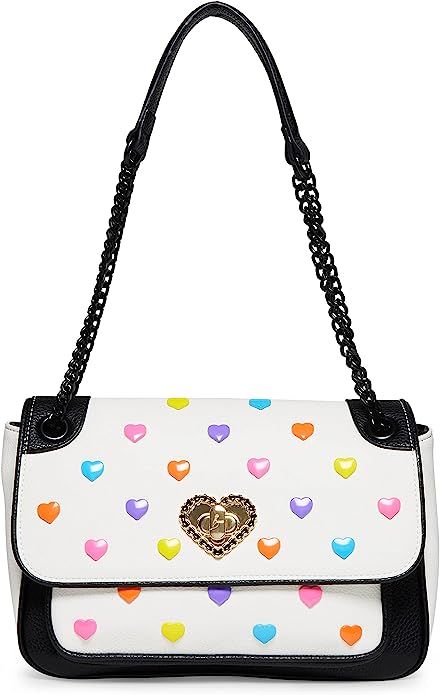 Betsey Johnson Candy Hearts Large Satchel, White/Black | Amazon (US)