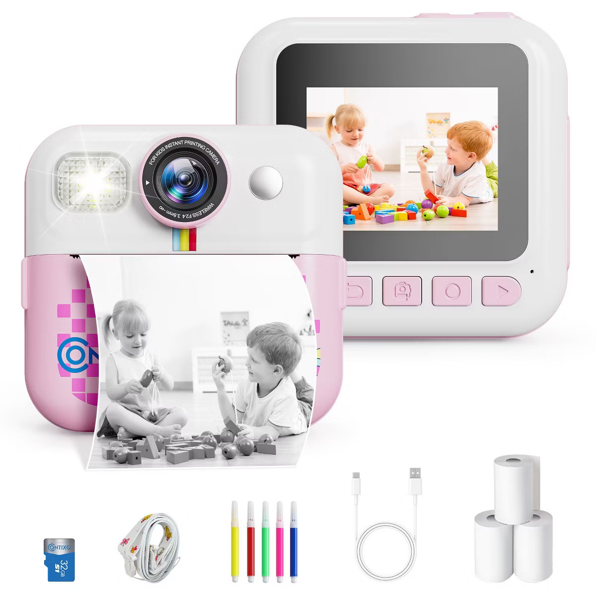 Contixo KC4 Kids Instant Print Camera, 2.4" Screen 1080P HD 16X Zoom MP3 & Games 32GB Card Digita... | Target