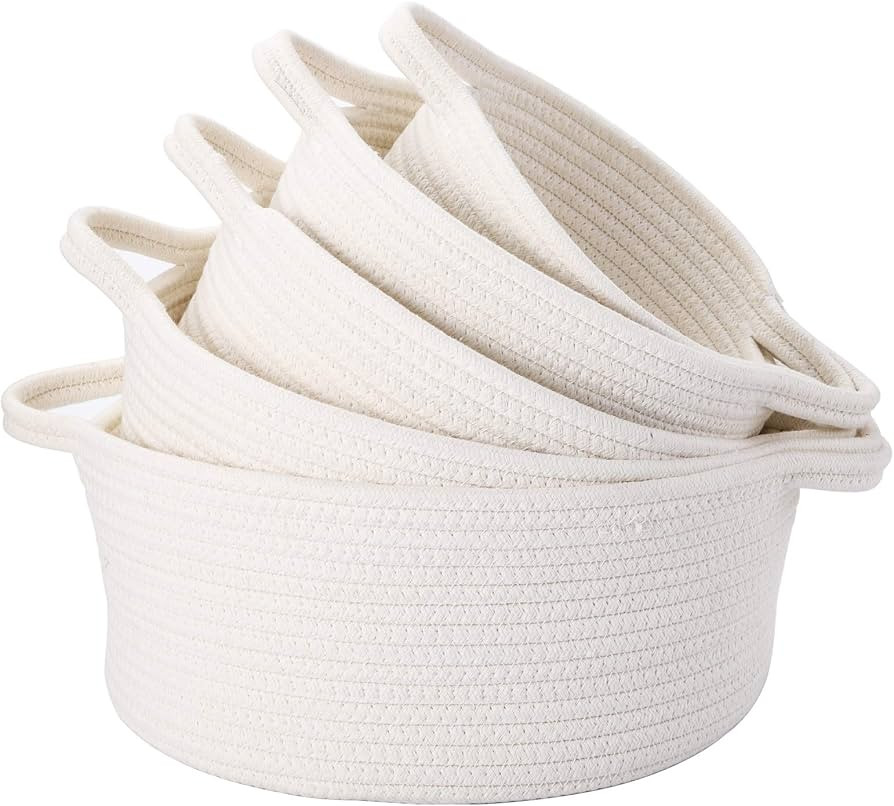 Suwimut Set of 5 Cotton Rope Woven Storage Basket Foldable Storage Bin, Basket Organizer Shelf St... | Amazon (CA)