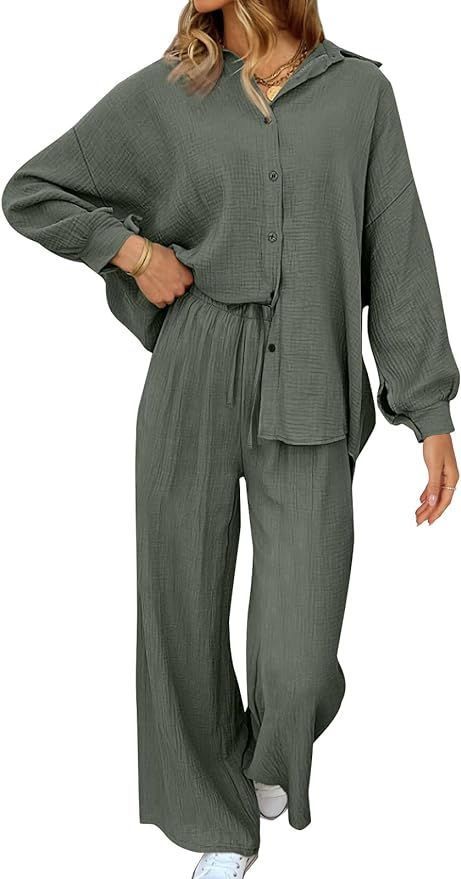 AUTOMET 2 Piece Outfits For Women Two Piece Matching Wide Leg Palazzo Pants Sets 2023 Fall Fashio... | Amazon (US)