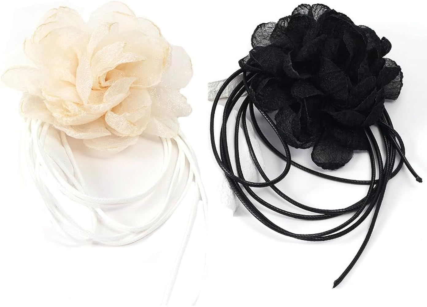 Rofusn 2PCS Black and White Flower Choker for Women Girls-Flower Necklace Choker-Big Camellia Lac... | Amazon (US)