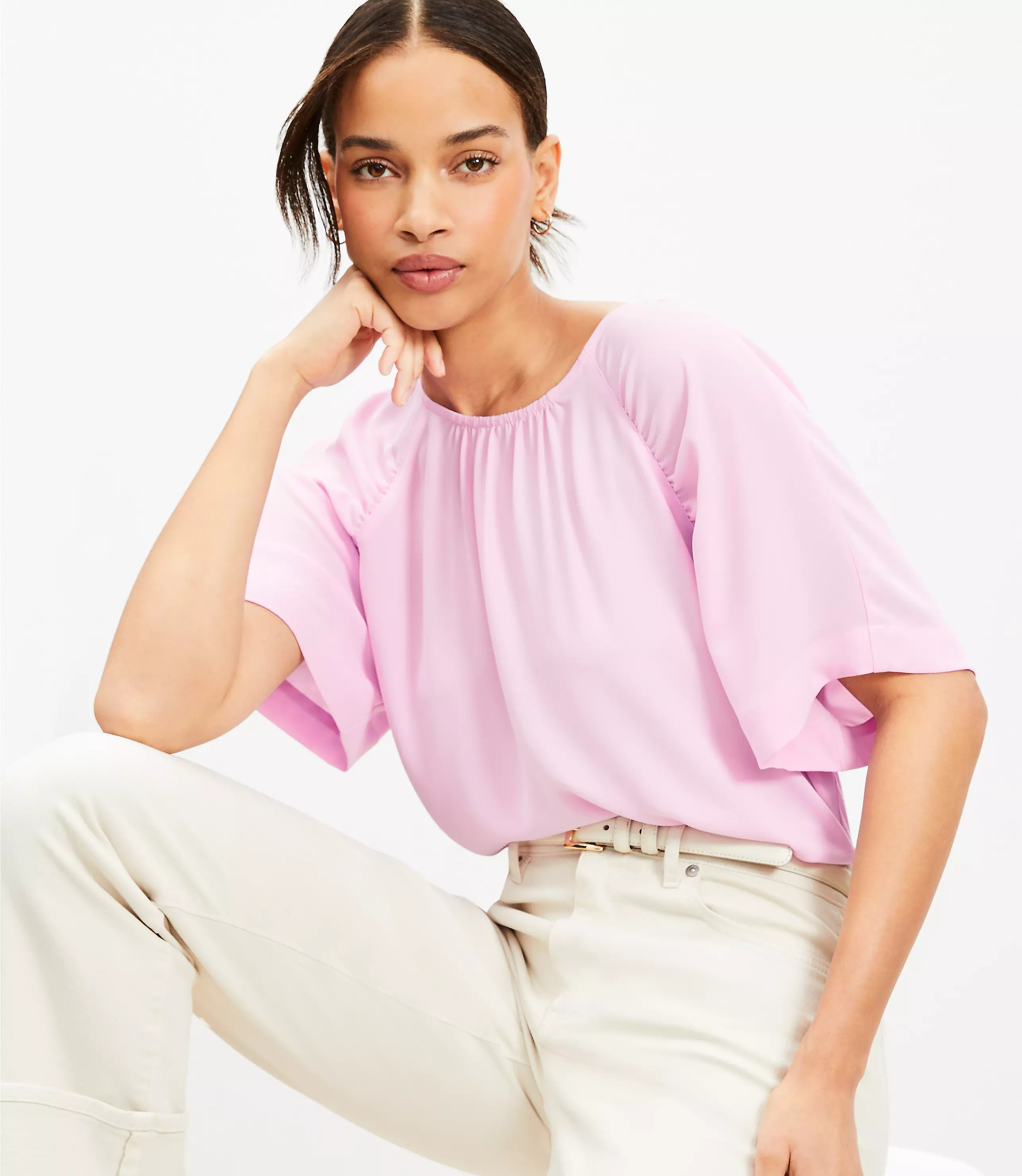 Ruched Raglan Mixed Media Top | LOFT