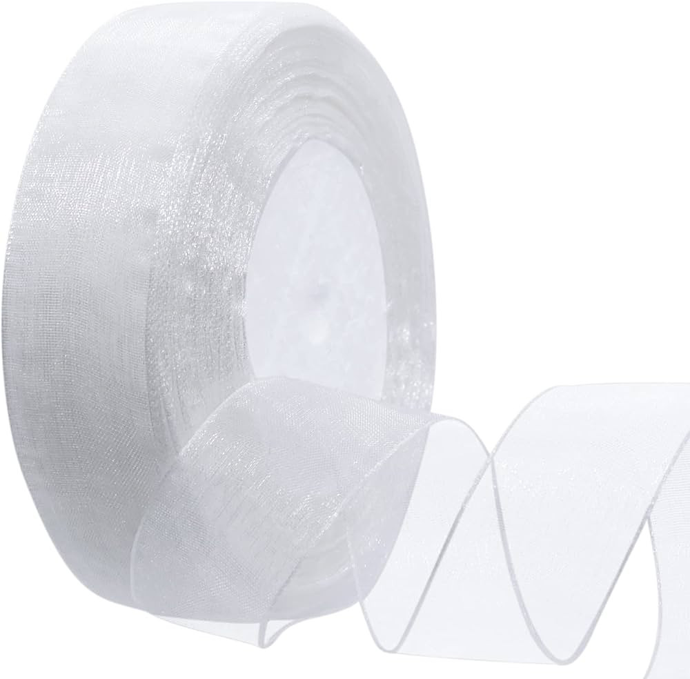 Hapeper 1 Inch Sheer Organza Chiffon Ribbon, 50 Yards/Roll (White) | Amazon (US)