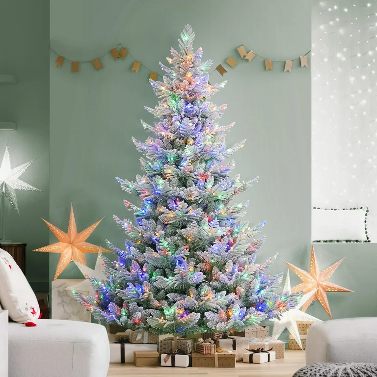 7.5' Pre-Lit Green Flocked Arctic Fir Artificial Christmas Tree with 650 Color-Changing LED Light... | Walmart (US)