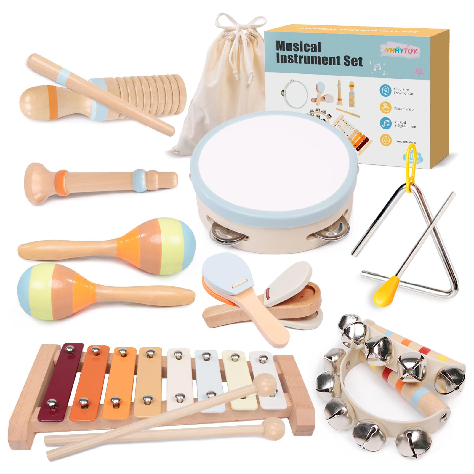 Baby Musical Instruments Set - Montessori Wooden 18 Month Old Baby Musical Toys, Toddler Percussi... | Amazon (US)
