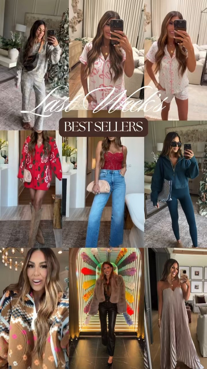 last week's best sellers ❤️

use my code hollie35 for 35% off any pieces from vici! 

sizing:
- medium sweat set
- small in both PJs
- small cardigan dress
- small bodysuit + 26 jeans
- size medium scuba hoodie/4 leggings
- medium free people sherpa
- 27 regular in faux leather pants
- small dress 

 