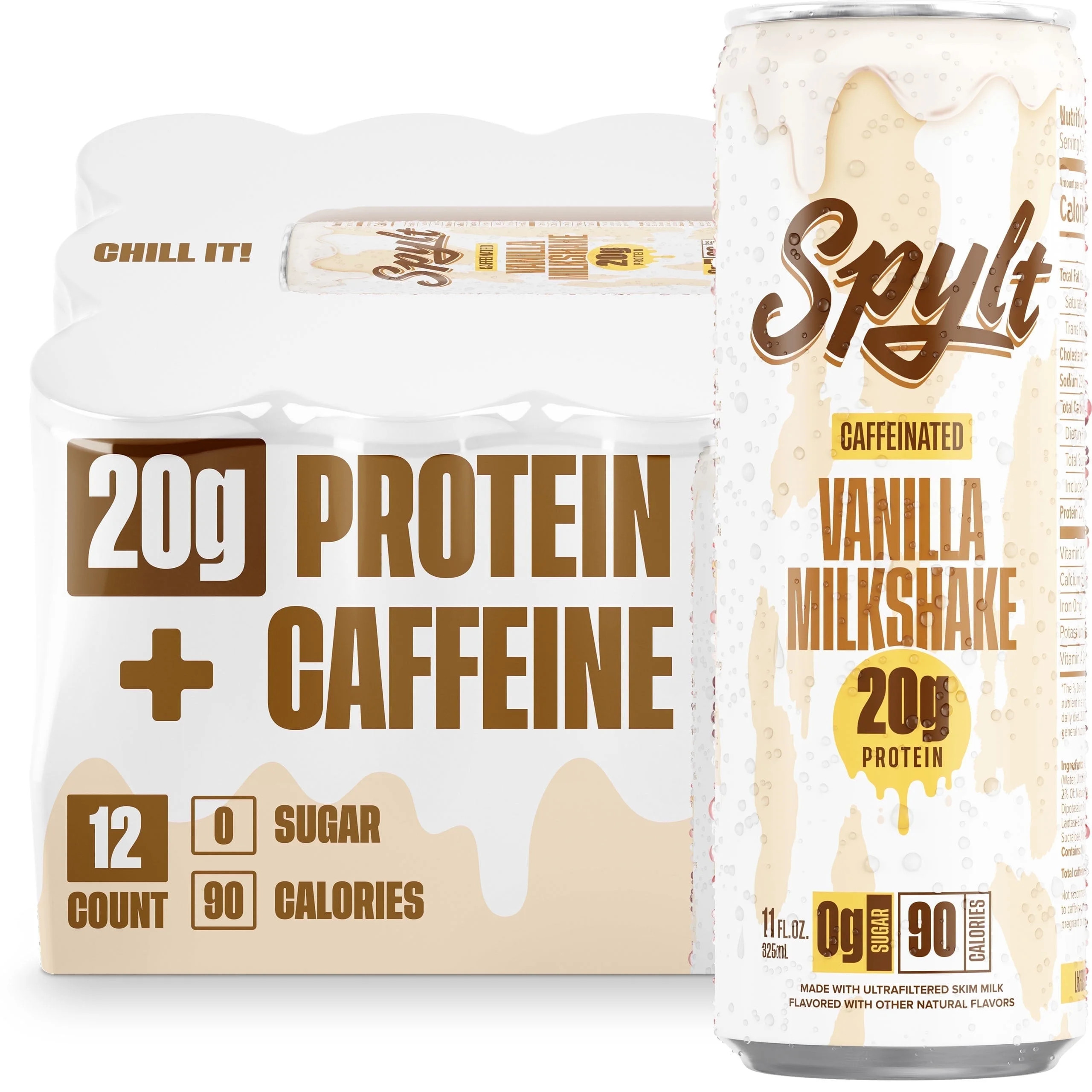 SPYLT High Protein Milk, Vanilla Milkshake, 20g Protein, 60mg Caffeine, Sugar Free, 11 fl oz, 12 ... | Walmart (US)