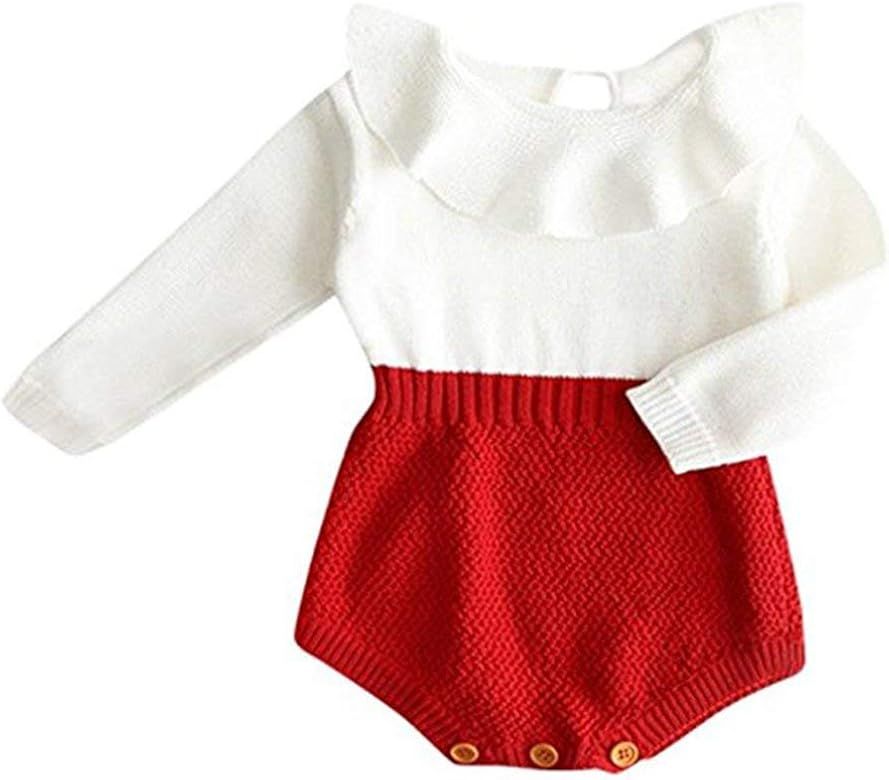 Urkutoba Baby Girls Knitted Romper Ruffle Long Sleeve Sweater Knit Jumpsuit Newborn Girl Clothes Fal | Amazon (US)