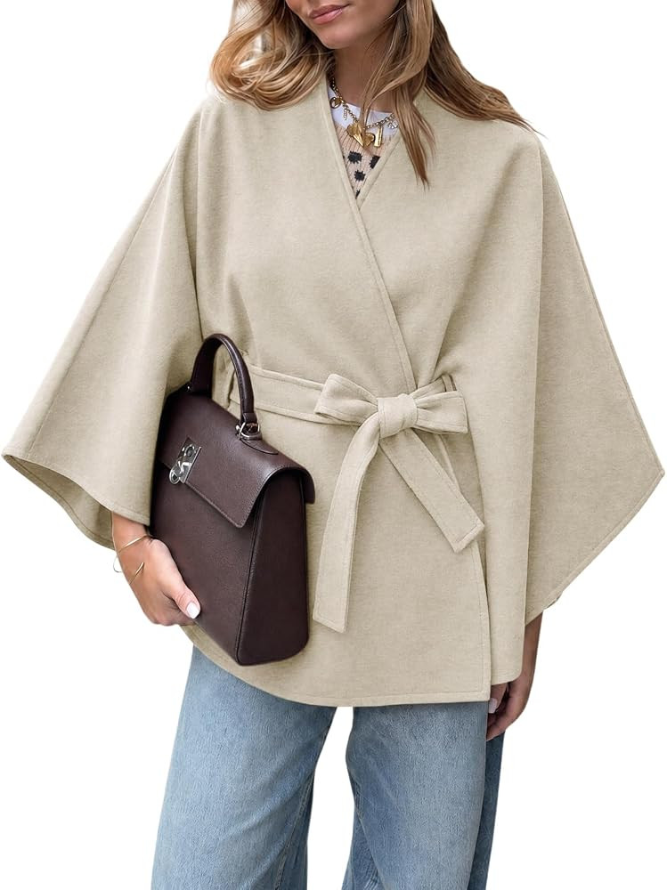 Tankaneo Womens Batwing Sleeve Poncho Pea Coats Oversized Cloak Cape Coats | Amazon (US)
