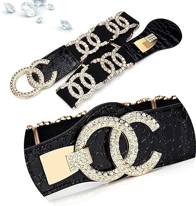 Ladies' Luxury Stretch Belts with Rhinestone High Waist Belts | Amazon (US)