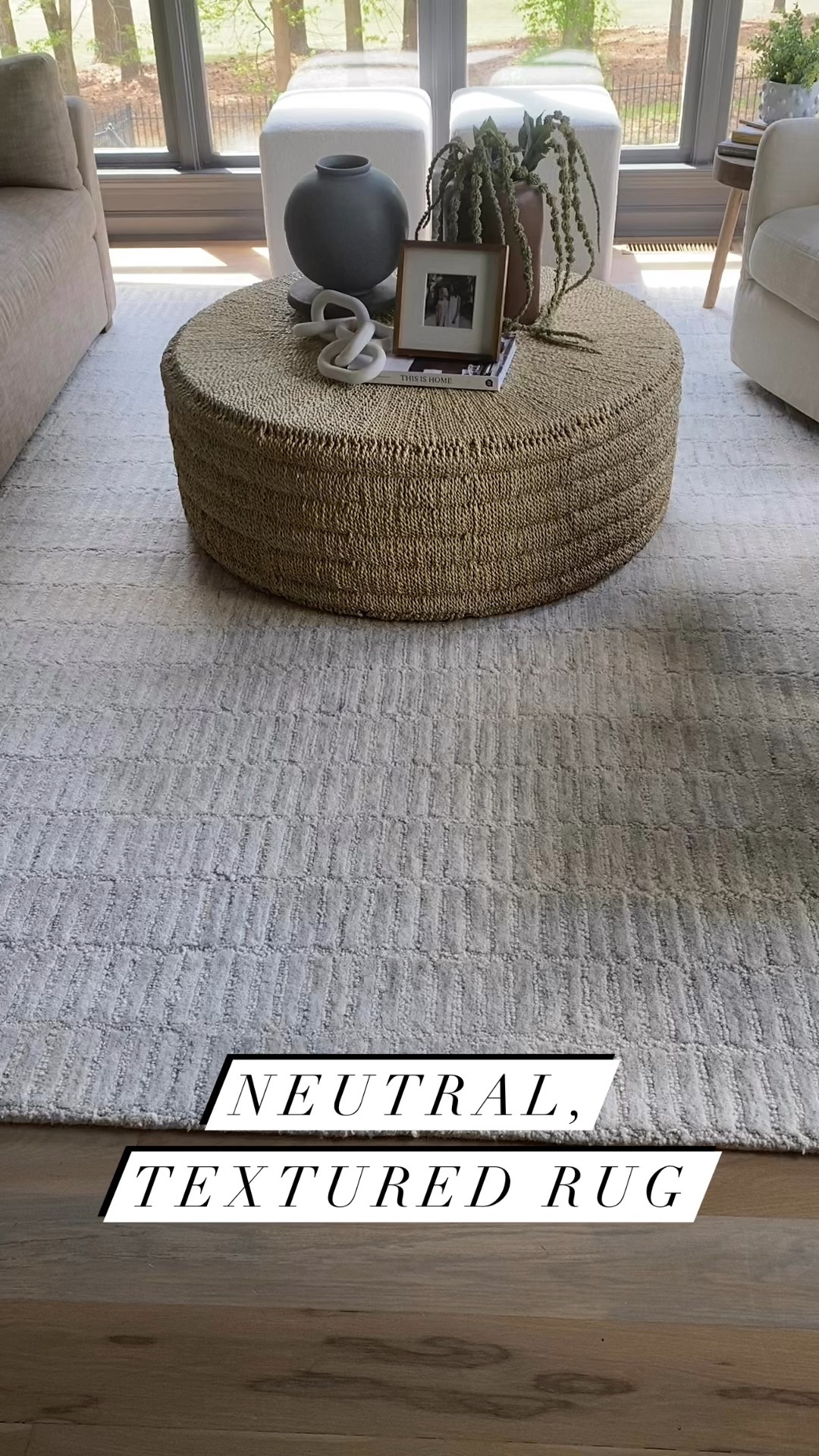 Neutral textured rug, pottery barn rug, pottery barn finds, neutral rug, living room rug 

#LTKStyleTip #LTKVideo #LTKHome