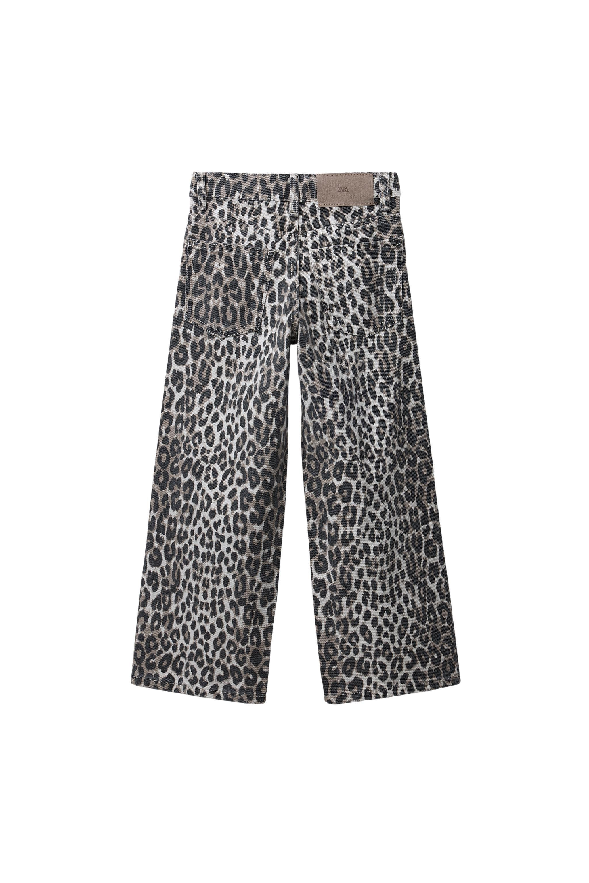 ANIMAL PRINT WIDE LEG DENIM PANTS | Zara US
