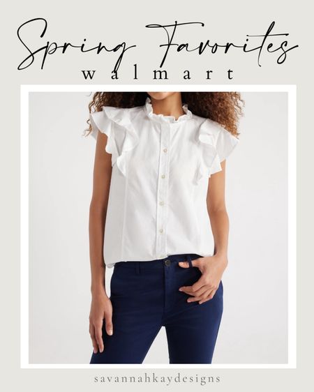 This top is stunning and perfect to dress up any pair of pants or would even be so cute under overalls!

#walmartfashion #ruffles #buttondown #top

#LTKStyleTip #LTKWorkwear #LTKSaleAlert
