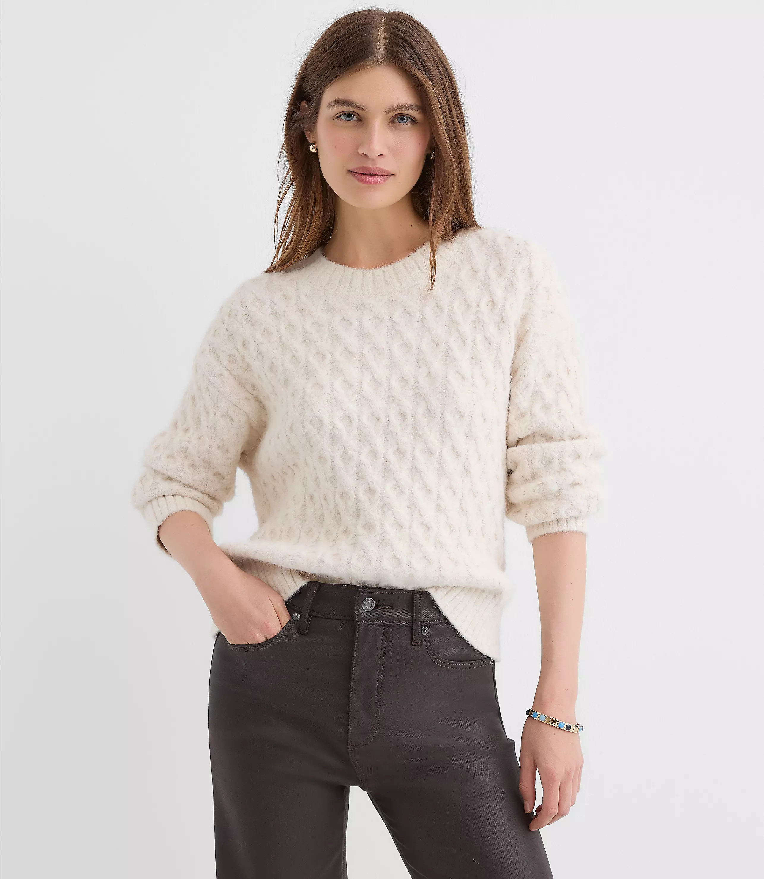 Fuzzy Cable Sweater | LOFT