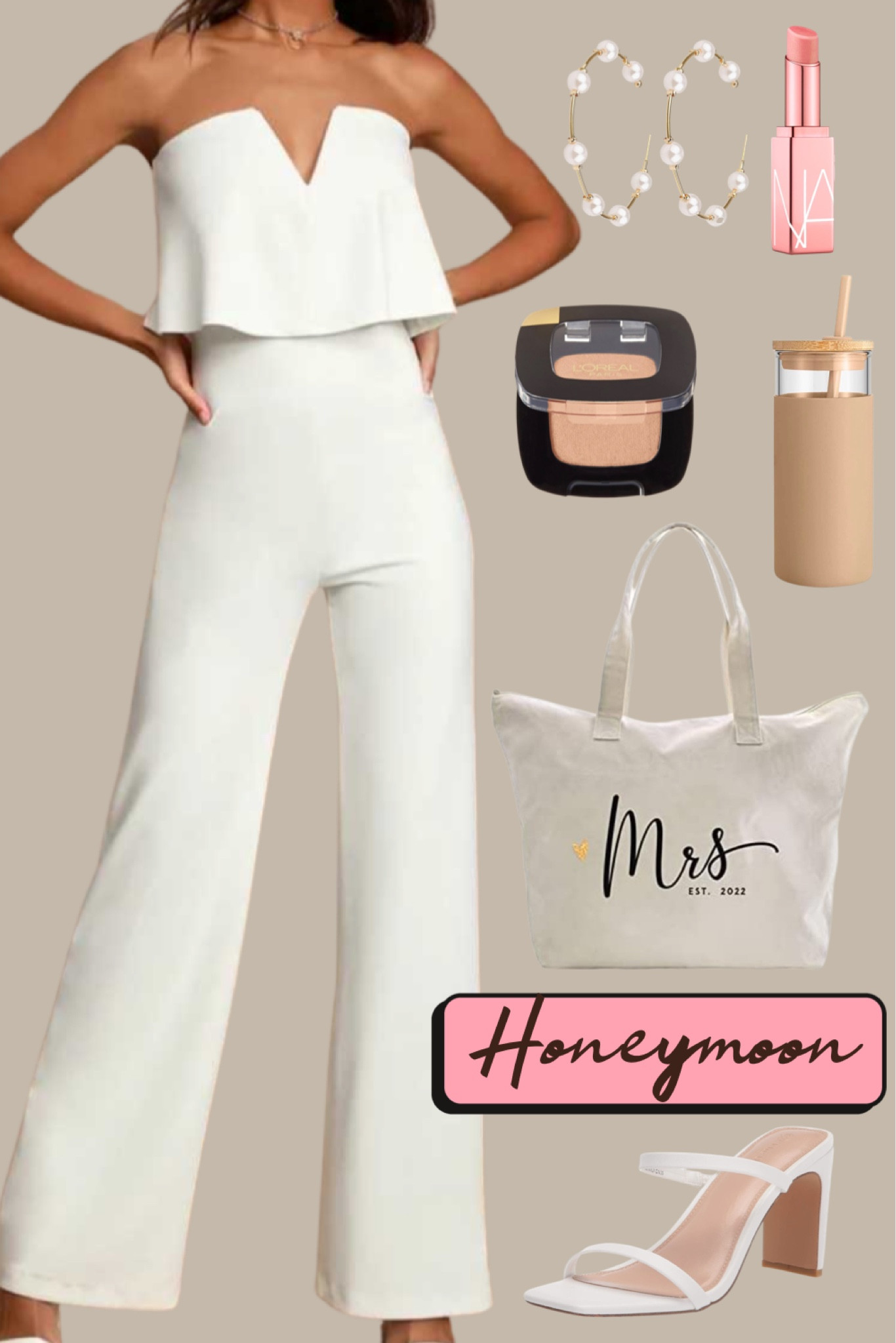 Honeymoon outfit idea for the newlywed.

#wedding #whitesandals #summeroutfit #vacationoutfit #whitejumpsuit

#LTKSeasonal #LTKstyletip #LTKwedding