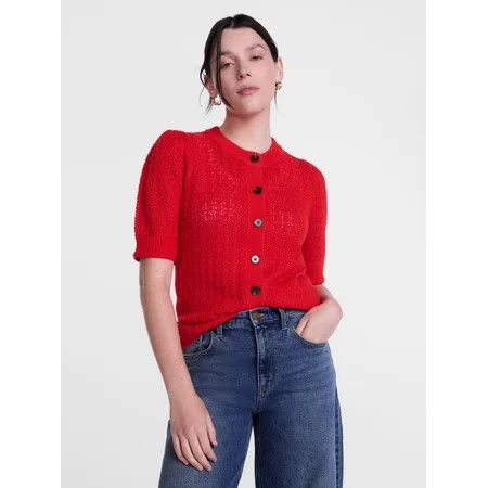 Scenario Women's and Women's Plus Crewneck Cardigan with Short Sleeves, Lightweight, Sizes XS-4X | Walmart (US)