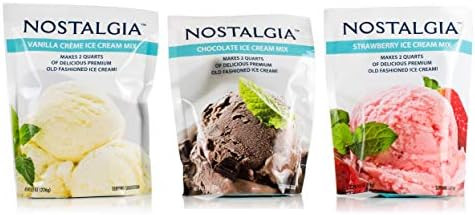 Nostalgia Ice Cream Mix. Vanilla, Chocolate and Strawberry. Each Pocket of 8 Oz Makes 2 Quarts of De | Amazon (US)