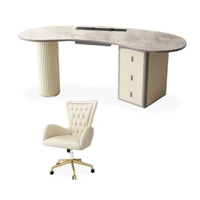 70.87"Beige Curved Sintered Stone+Manufactured Wood Office Sets | Wayfair Professional