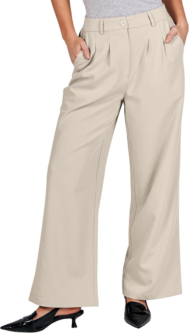 ANRABESS Women's Wide Leg Pants High Waisted Business Work Trousers Long Straight Suit Pants Slac... | Amazon (US)