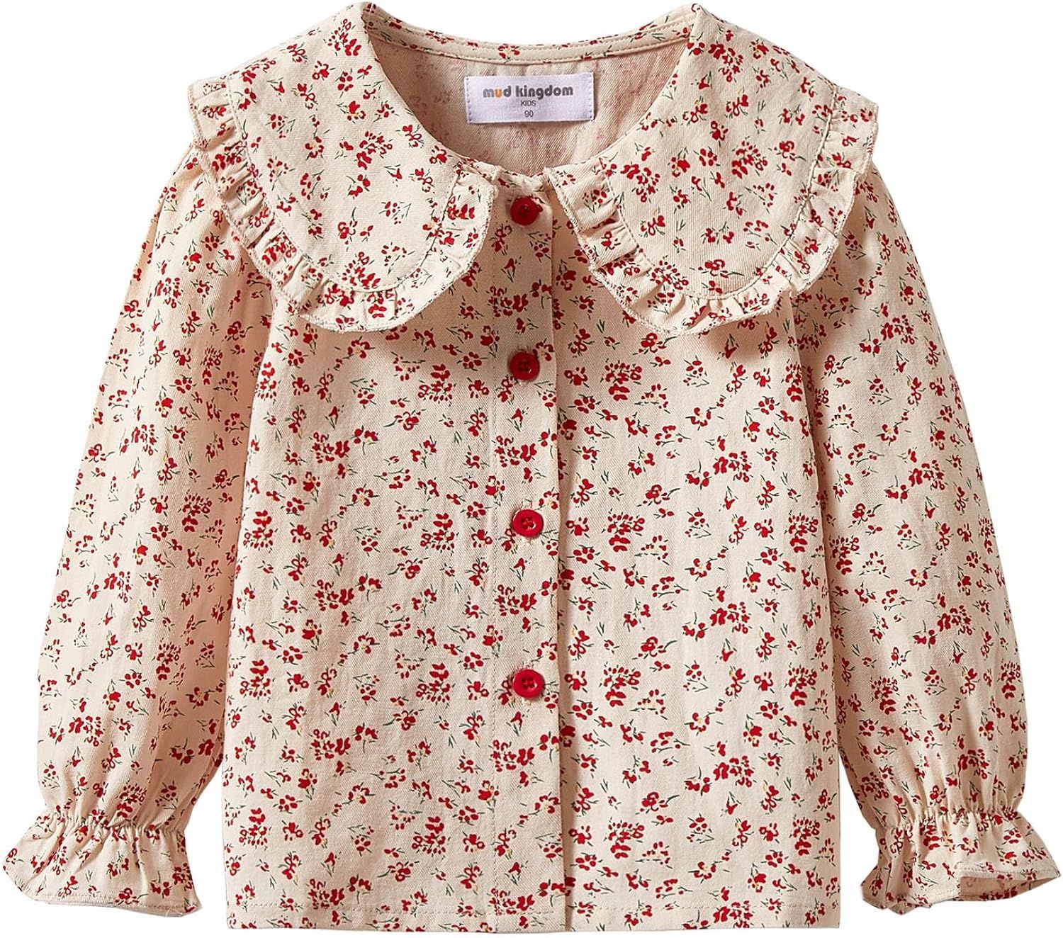 Mud Kingdom Little Girls Long Sleeve Shirt Peter Pan Collar Cute | Amazon (US)