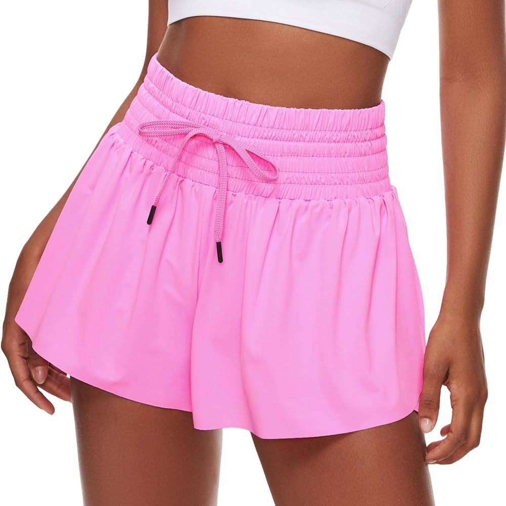 Women Flowy Athletic Shorts,2 in 1 High Waisted Running Shorts with Pocket Yoga Workout Casual We... | Amazon (US)